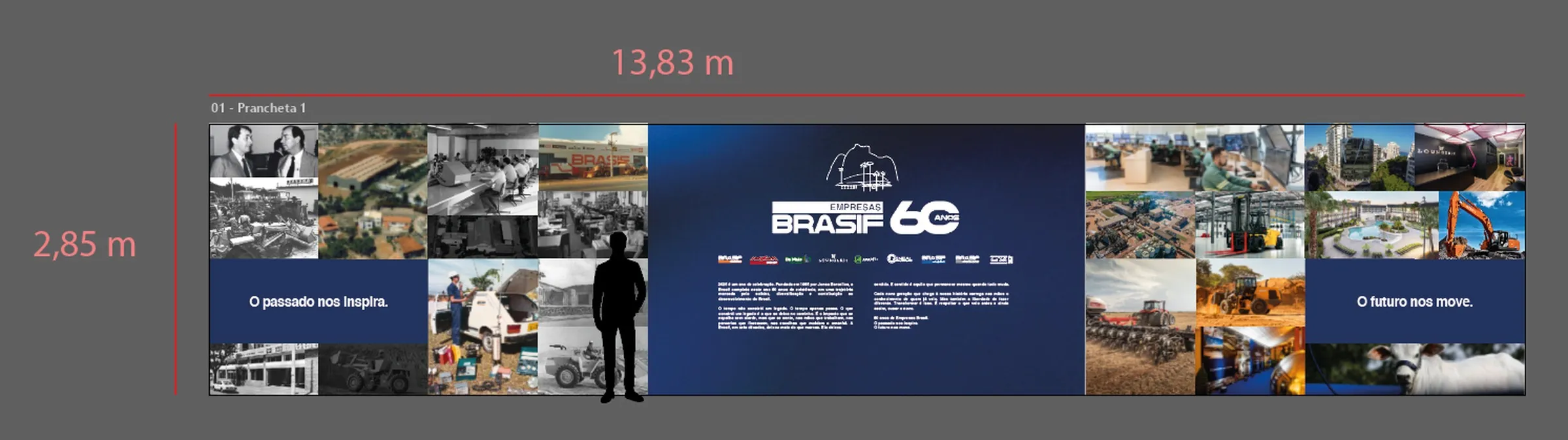 Projeto do painel de 13,83 × 2,85 m